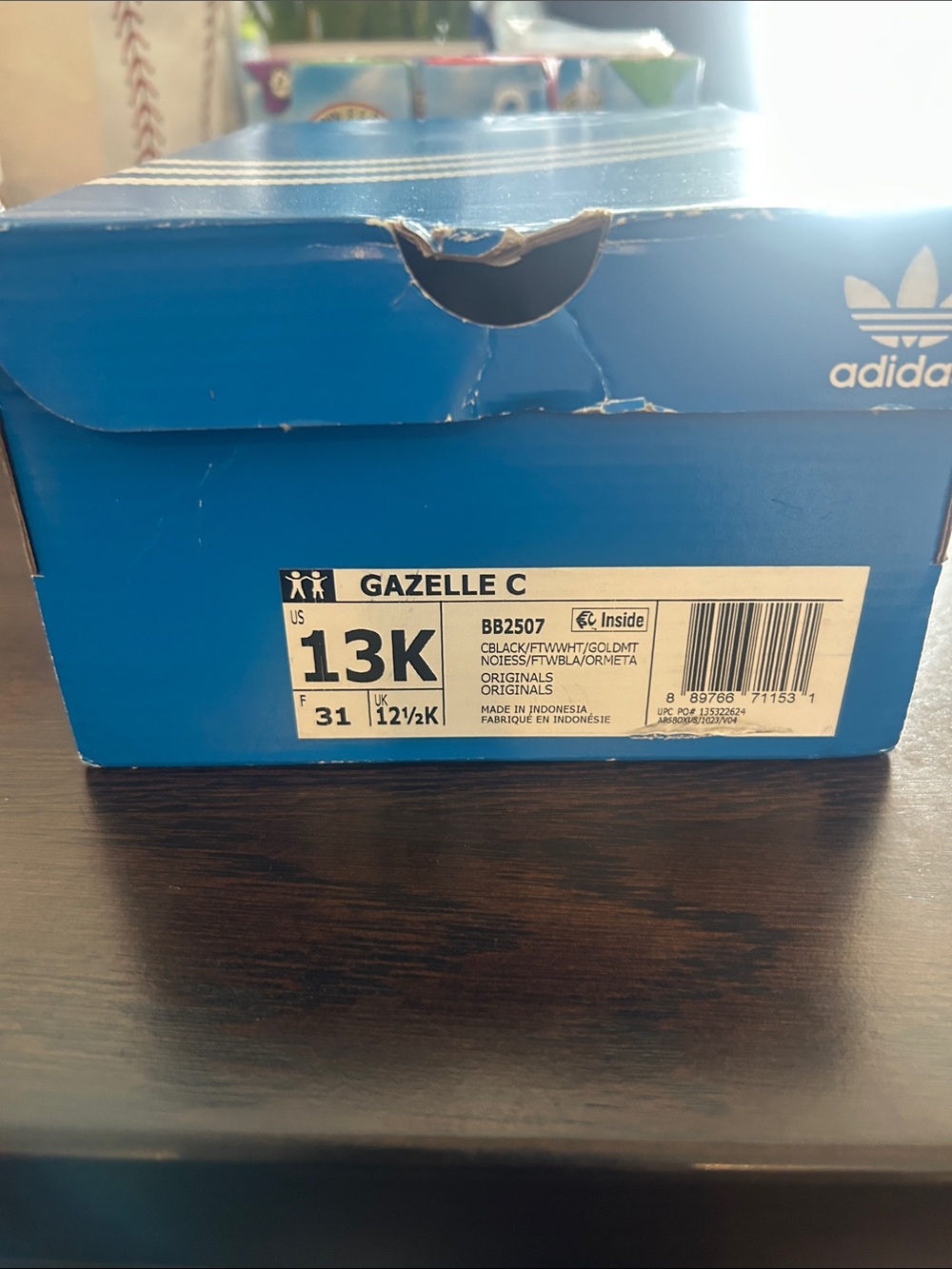 adidas Blue Gazelle C Kids Shoe Box
